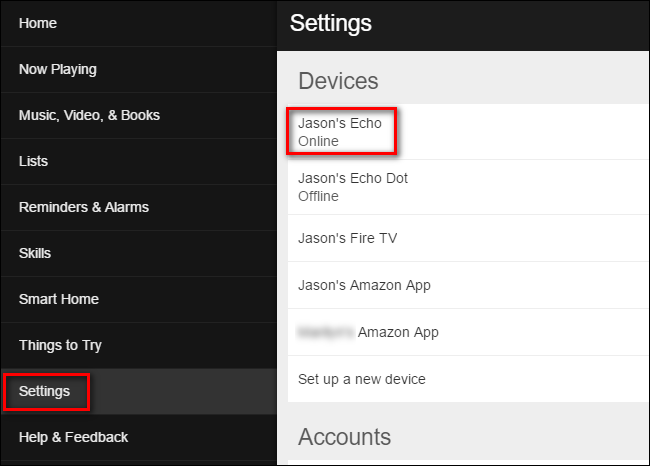 Экран настроек Alexa — список Bluetooth‑устройств