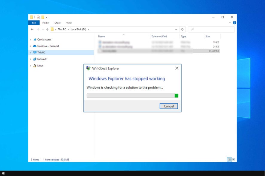 Исправить сбой Проводника при поиске в Windows