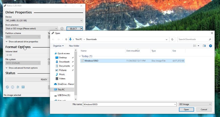 Выбор ISO в Rufus