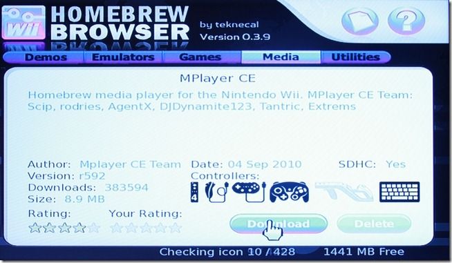 Установка MPlayer CE через Homebrew Browser