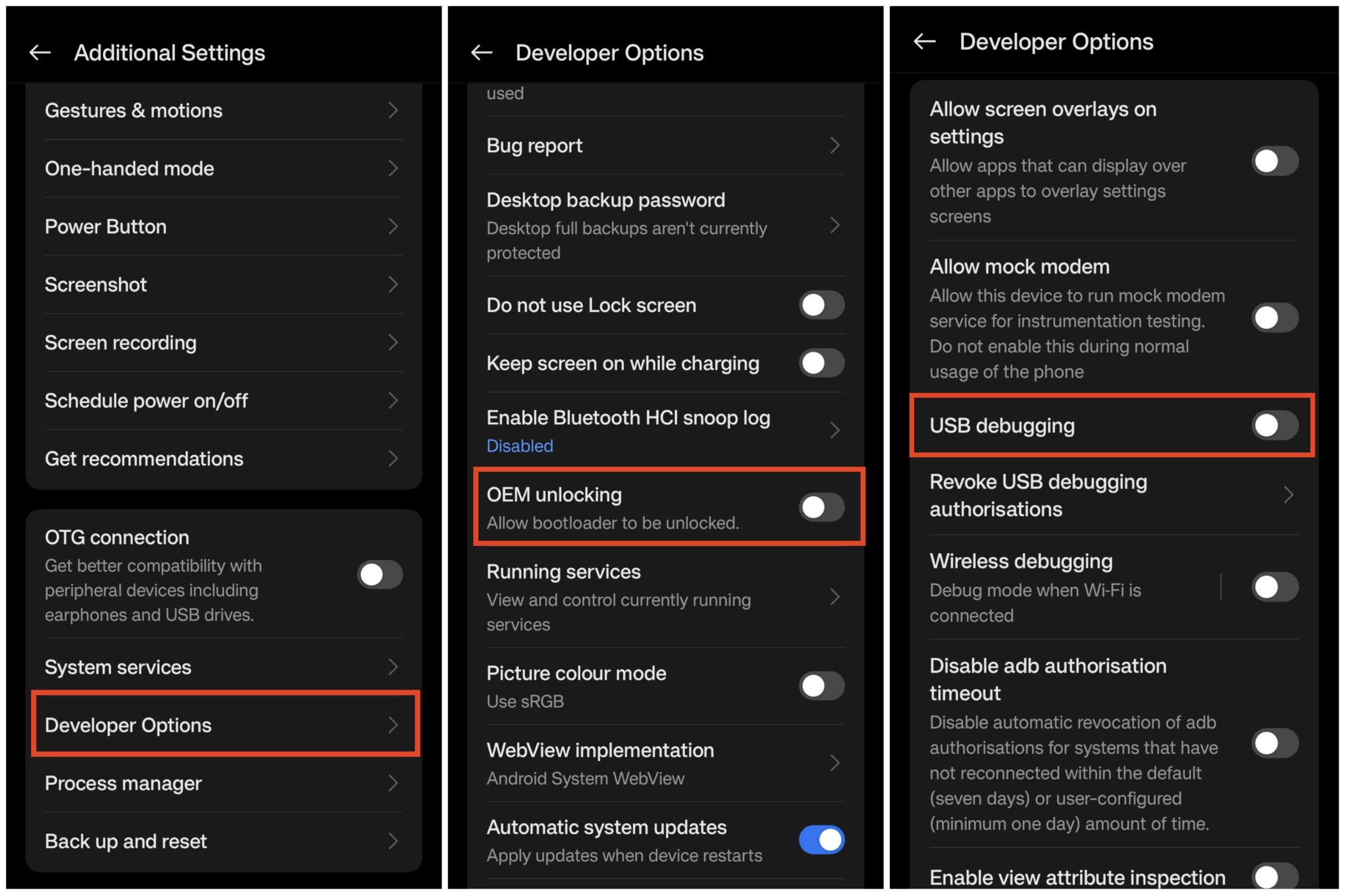 OEM Unlocking и USB debugging включены