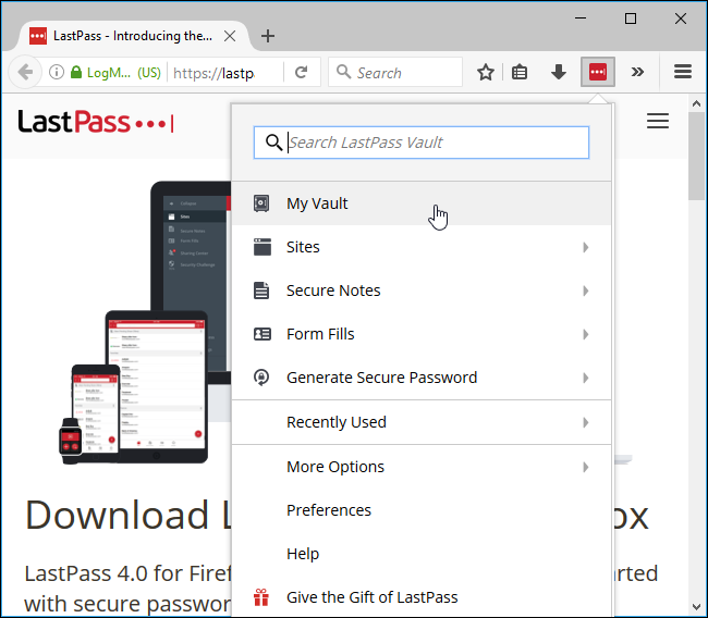 Открыть мой сейф в расширении LastPass