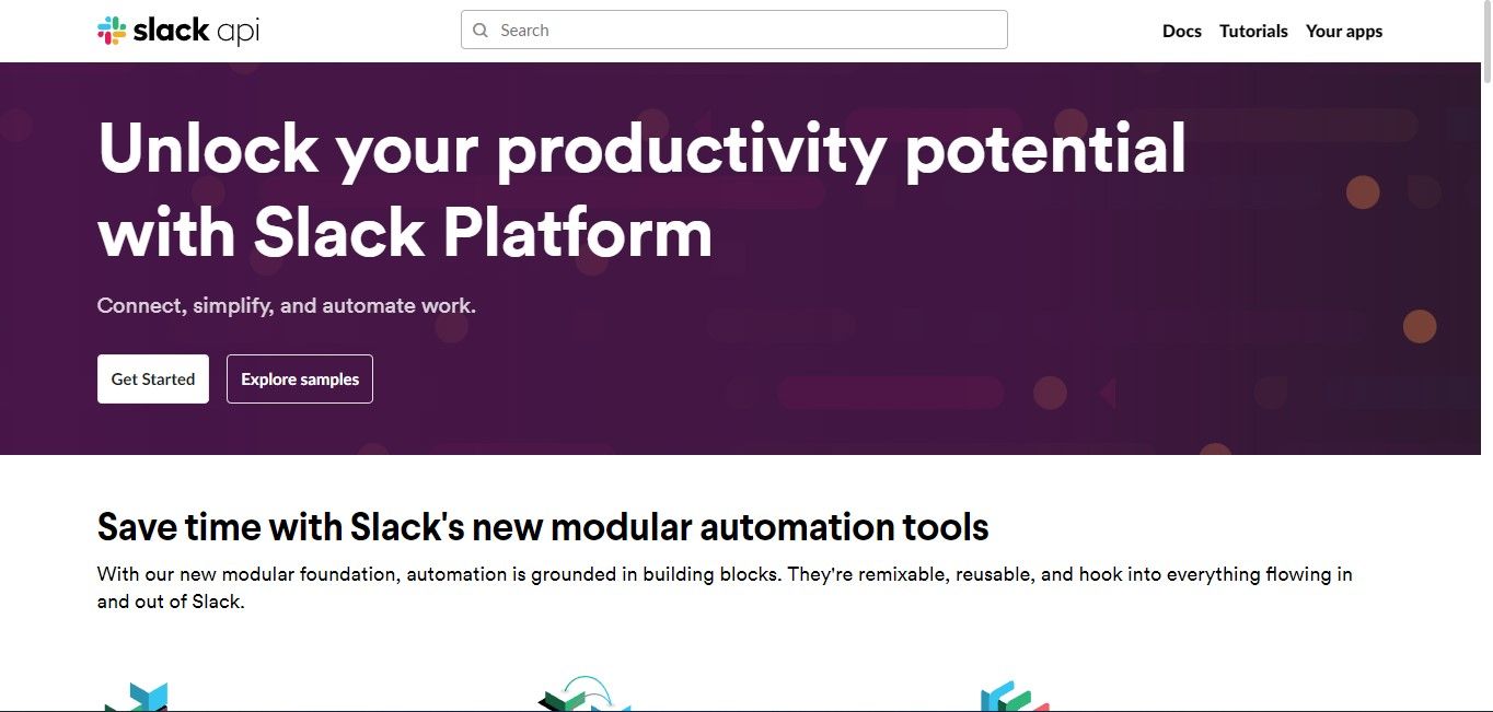 Главная страница Slack API