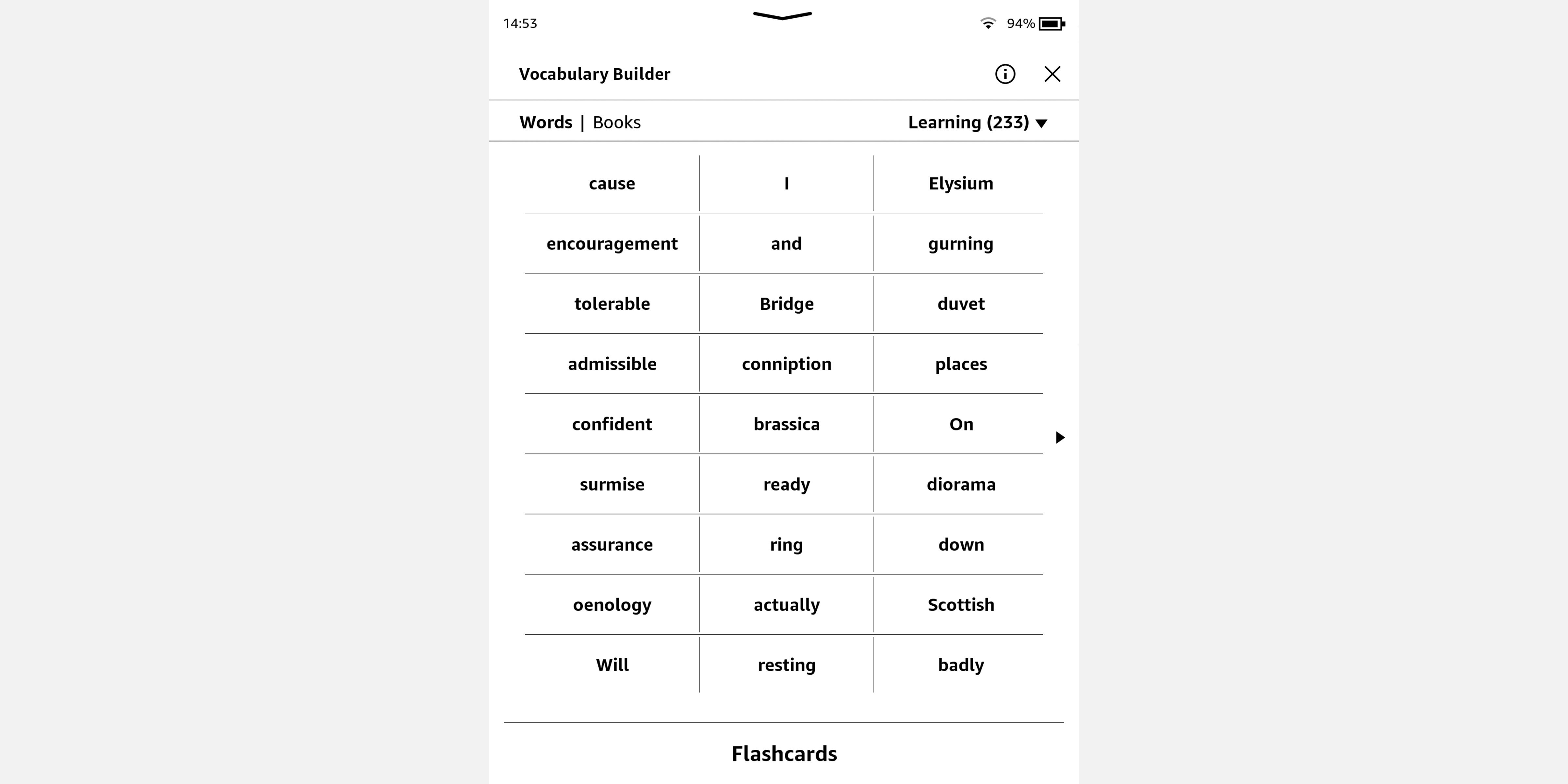 скриншот Kindle с инструментом Vocabulary Builder