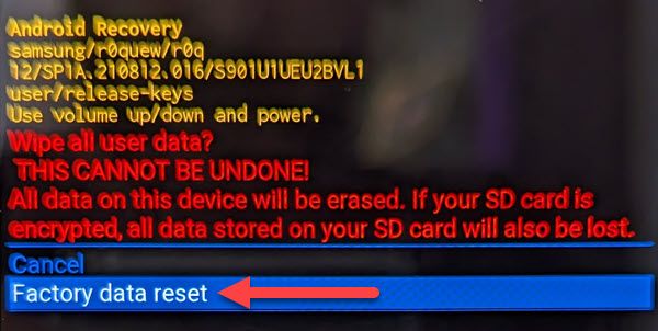 Выделите и подтвердите «Factory Data Reset»