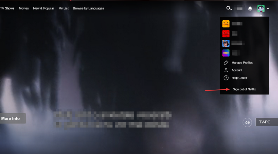 Кнопка выхода из Netflix