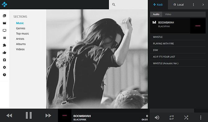 Веб-интерфейс Kodi: список музыки и элементы управления