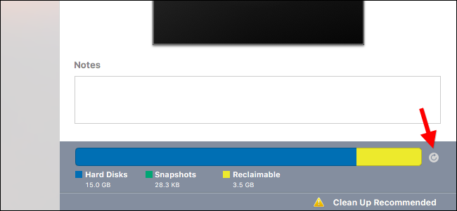 Индикатор использования диска и кнопка очистки в VMware Fusion
