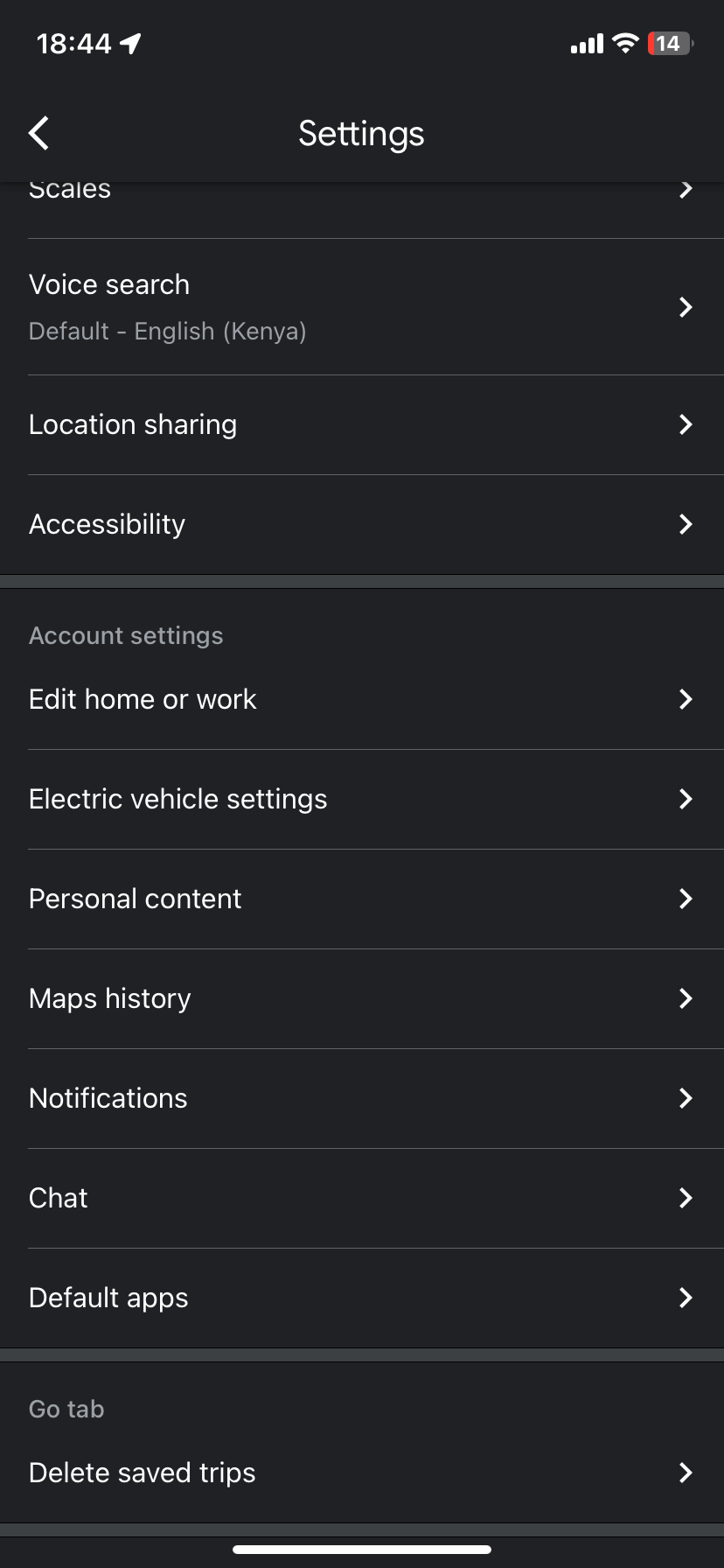 Меню настроек Google Maps на мобильном устройстве