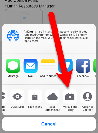 Нажмите Markup and Reply для изображения