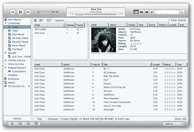 Winamp с изменённым интерфейсом после мелких настроек