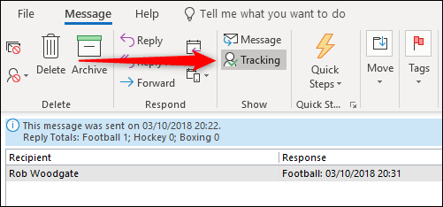 Отслеживание голосов в исходном письме Outlook