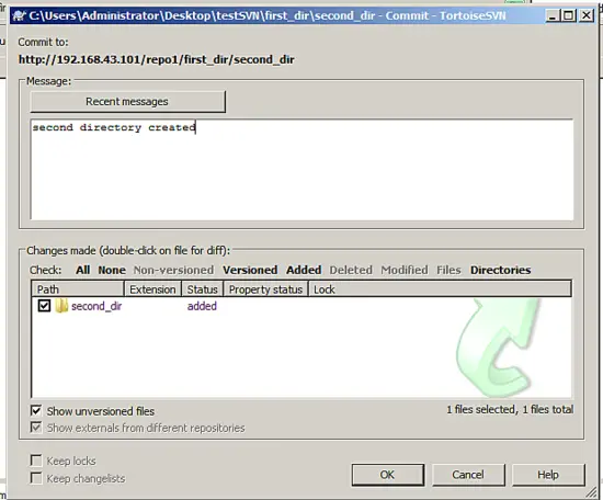 Janela para confirmar commit