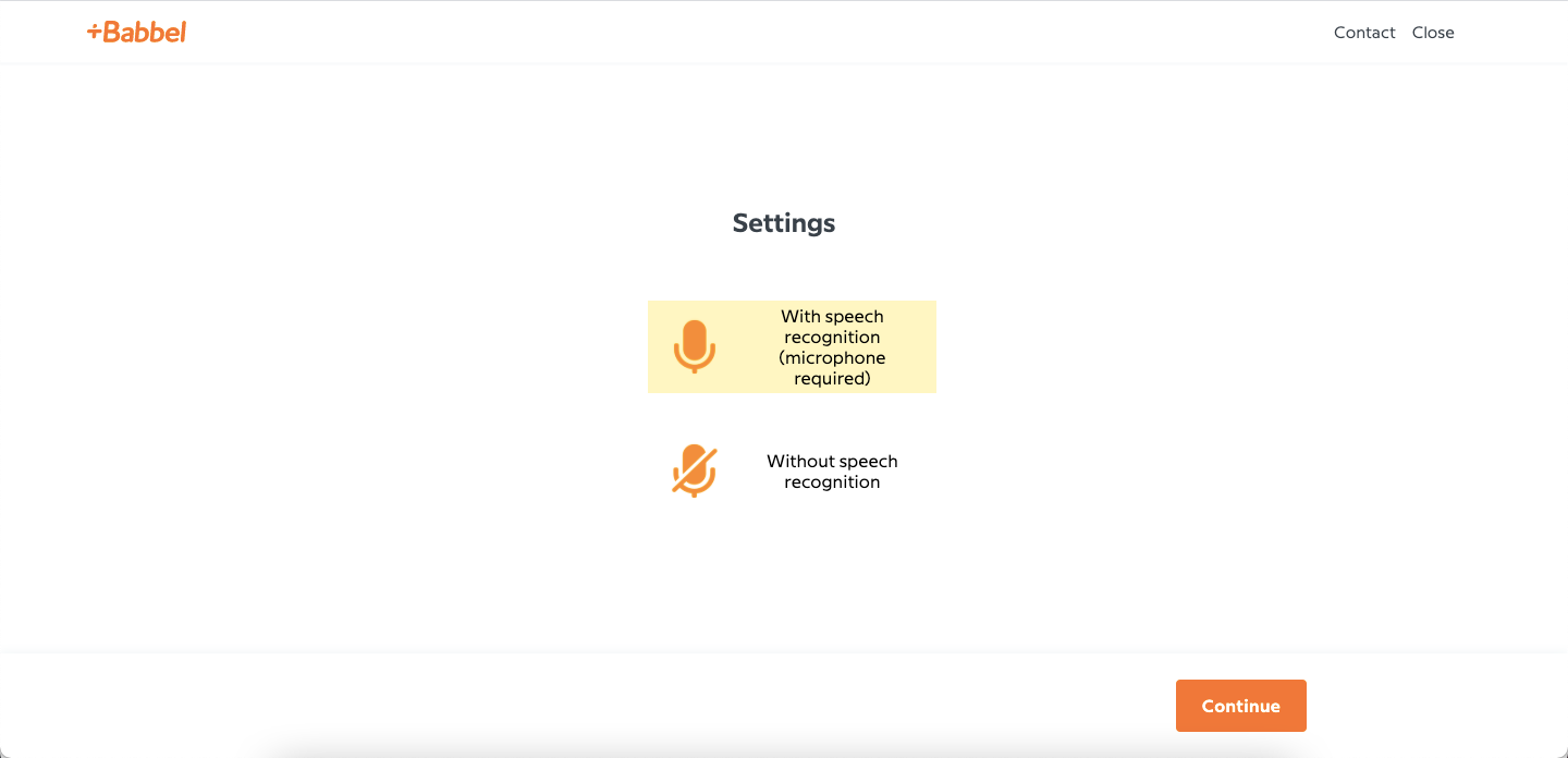 страница распознавания речи в Babbel