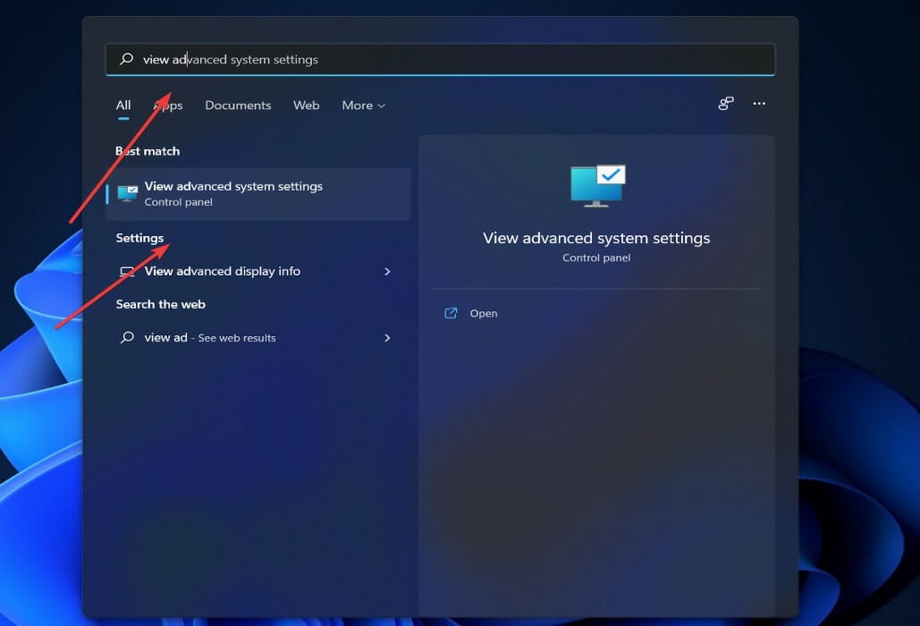 Открыть Дополнительные параметры системы в Windows 11