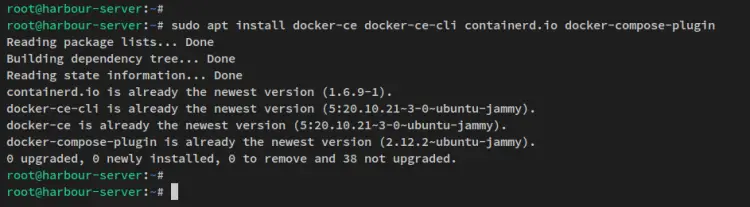 Установка Docker завершена: скриншот вывода apt