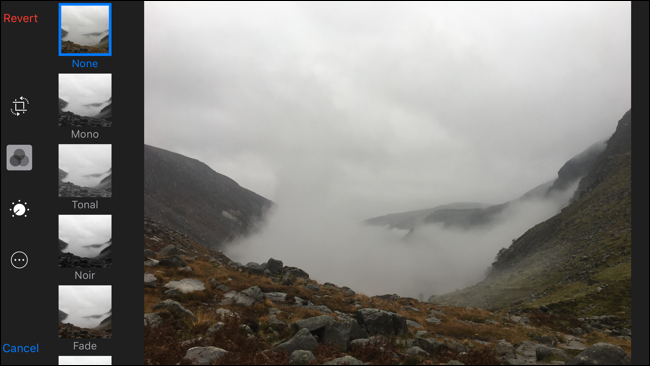 Меню фильтров в Photos