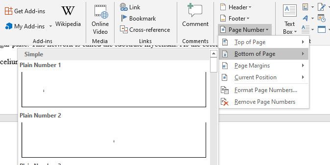 Применение номера страницы ко всему документу