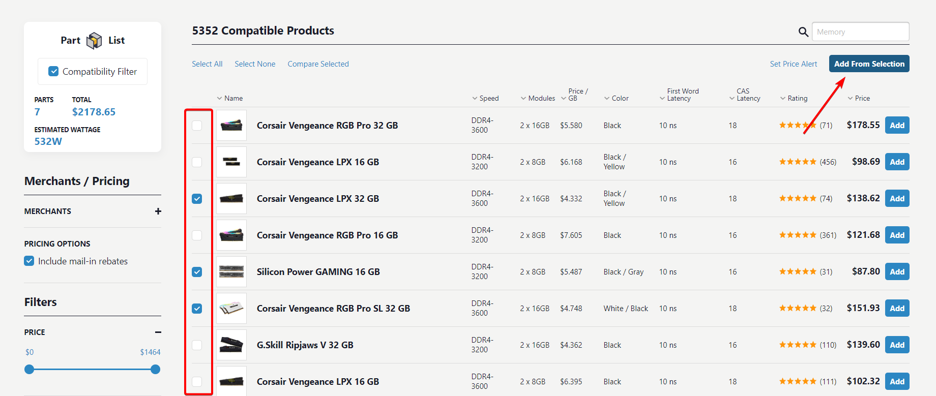 Опция Add From Selection для добавления нескольких выбранных предметов