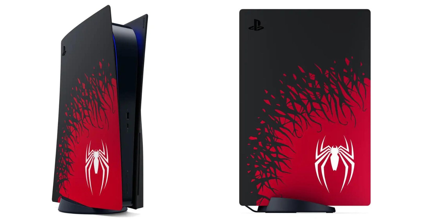 Боковой и фронтальный вид PS5 Spider-Man 2 с контроллером DualSense