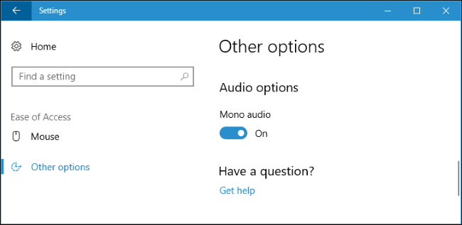 Параметр Моно‑аудио в Параметрах Windows