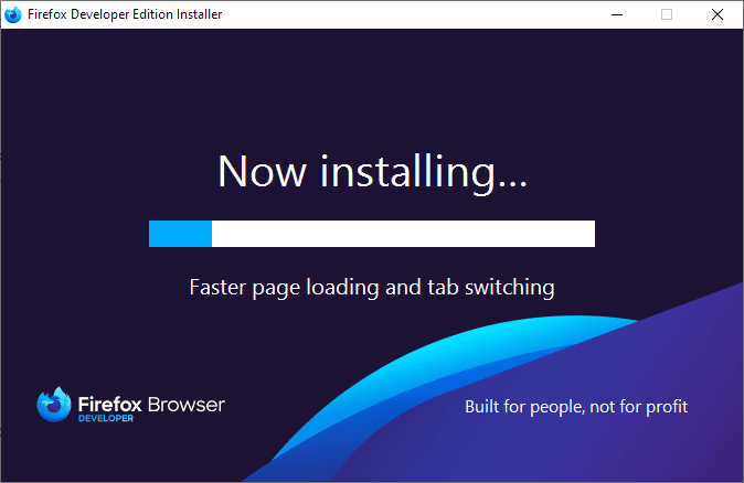 Окно установщика Firefox Developer Edition