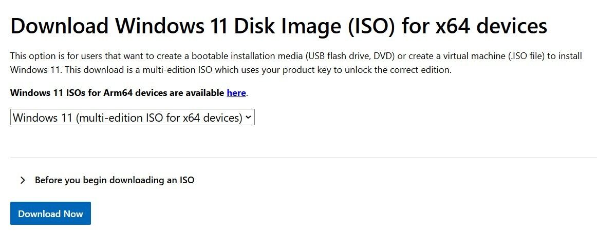 Кнопка загрузки ISO Windows 11