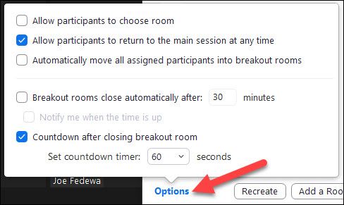 Параметры для Breakout Rooms: время и отсчёт перед закрытием