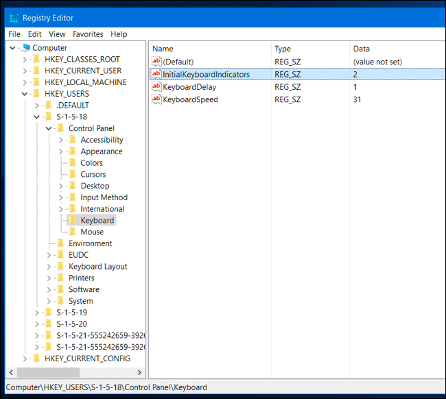 Ветки HKEY_USERS с папками SID