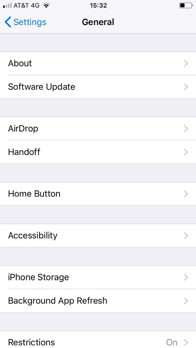 меню настроек iOS
