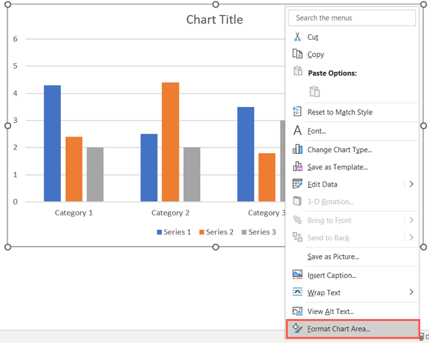 Команда 'Формат области диаграммы' в контекстном меню диаграммы