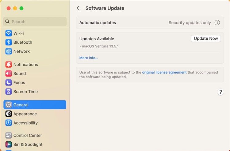 Доступное обновление на Mac в примере