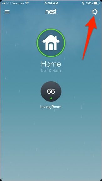 Откройте настройки в приложении Nest
