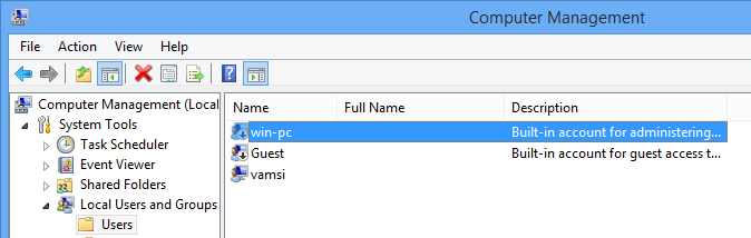 Окно после переименования учётной записи.