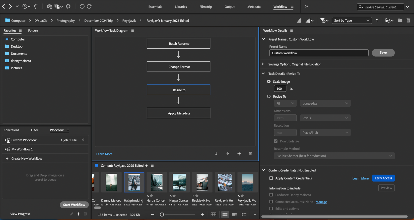 Изменение размера изображения в приложении Adobe Bridge