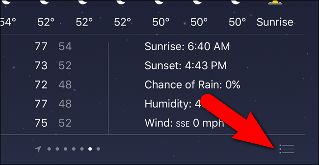 Кнопка списка городов в приложении Погода