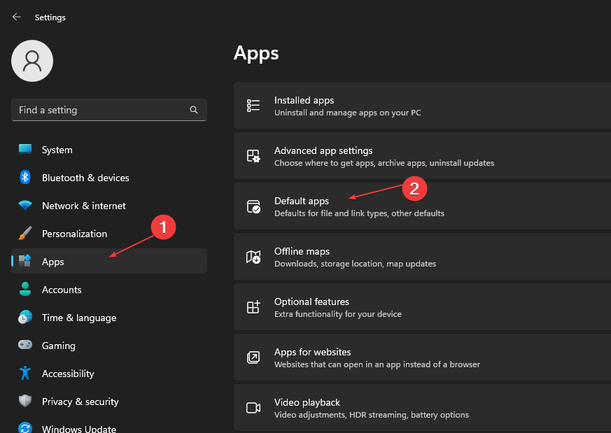 Список приложений в настройках Windows