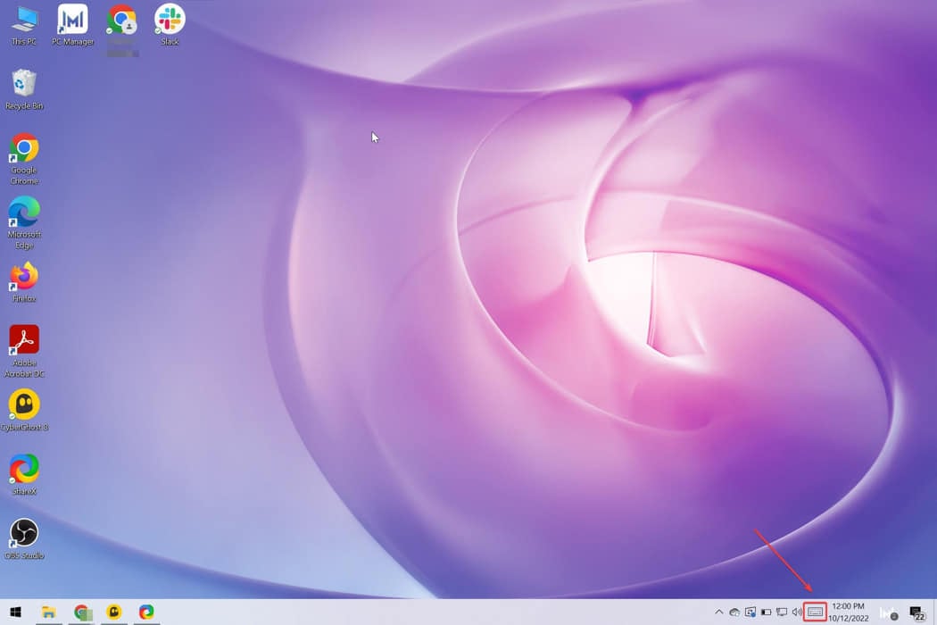 Нажмите кнопку виртуальной клавиатуры на панели задач