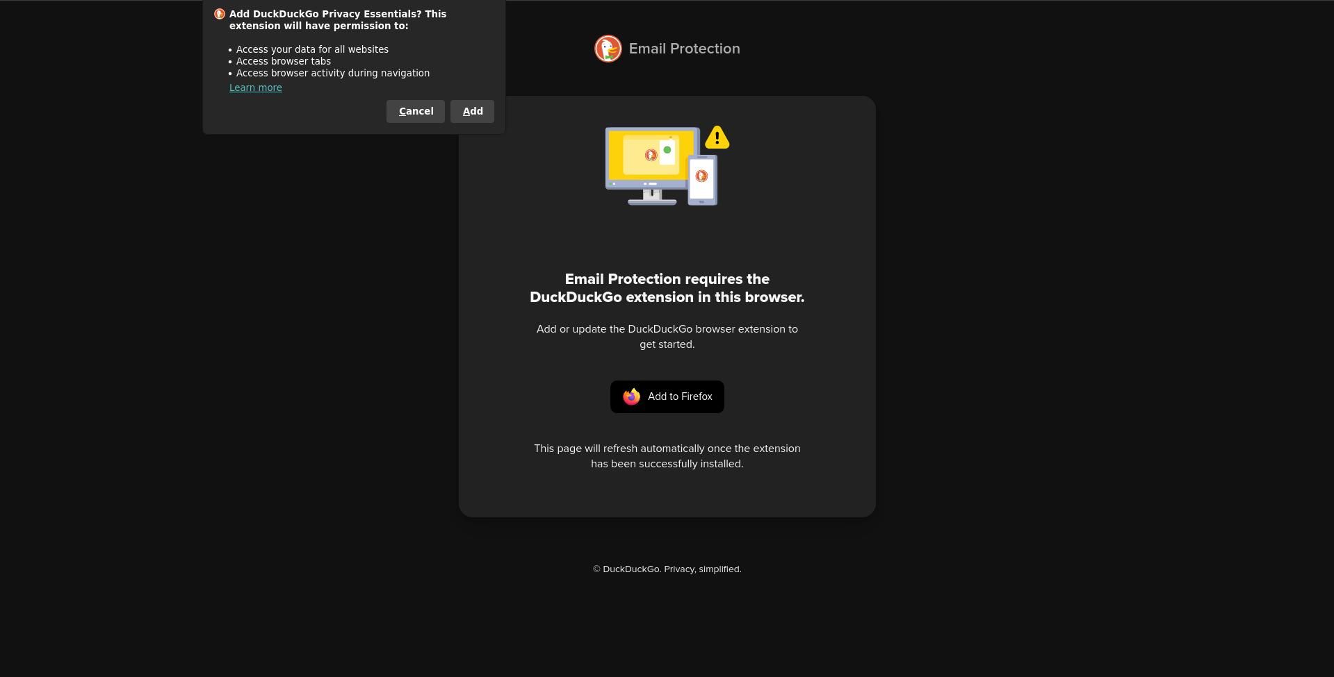 Расширение DuckDuckGo запрашивает доступы от браузера