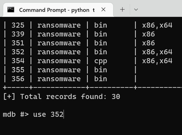Команда use 352 для выбора Petya в theZoo