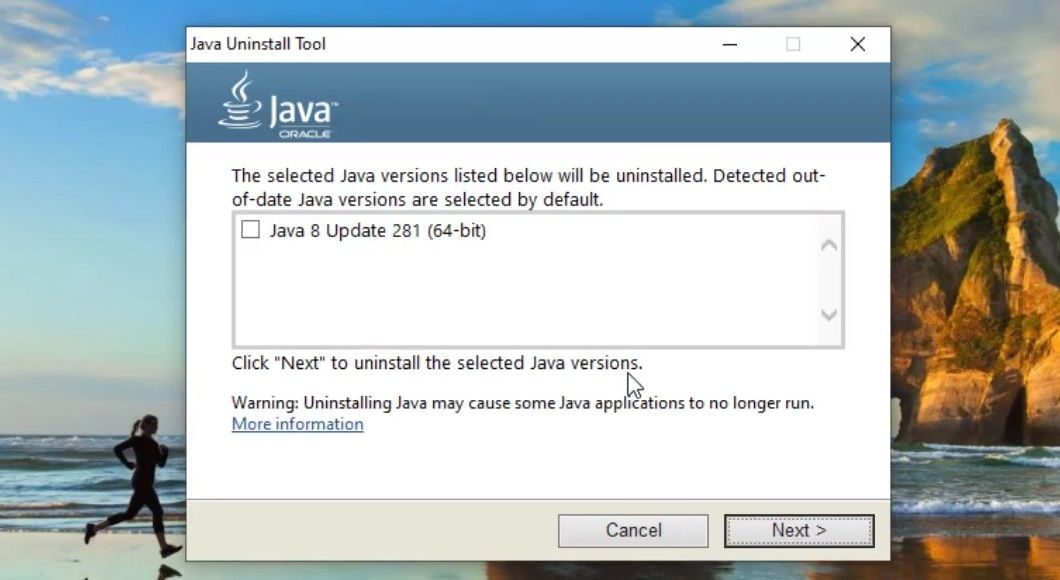 Флажок версии Java для удаления