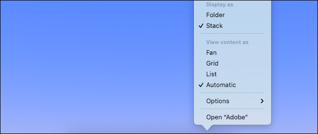 Change display setting for folder in Mac dock