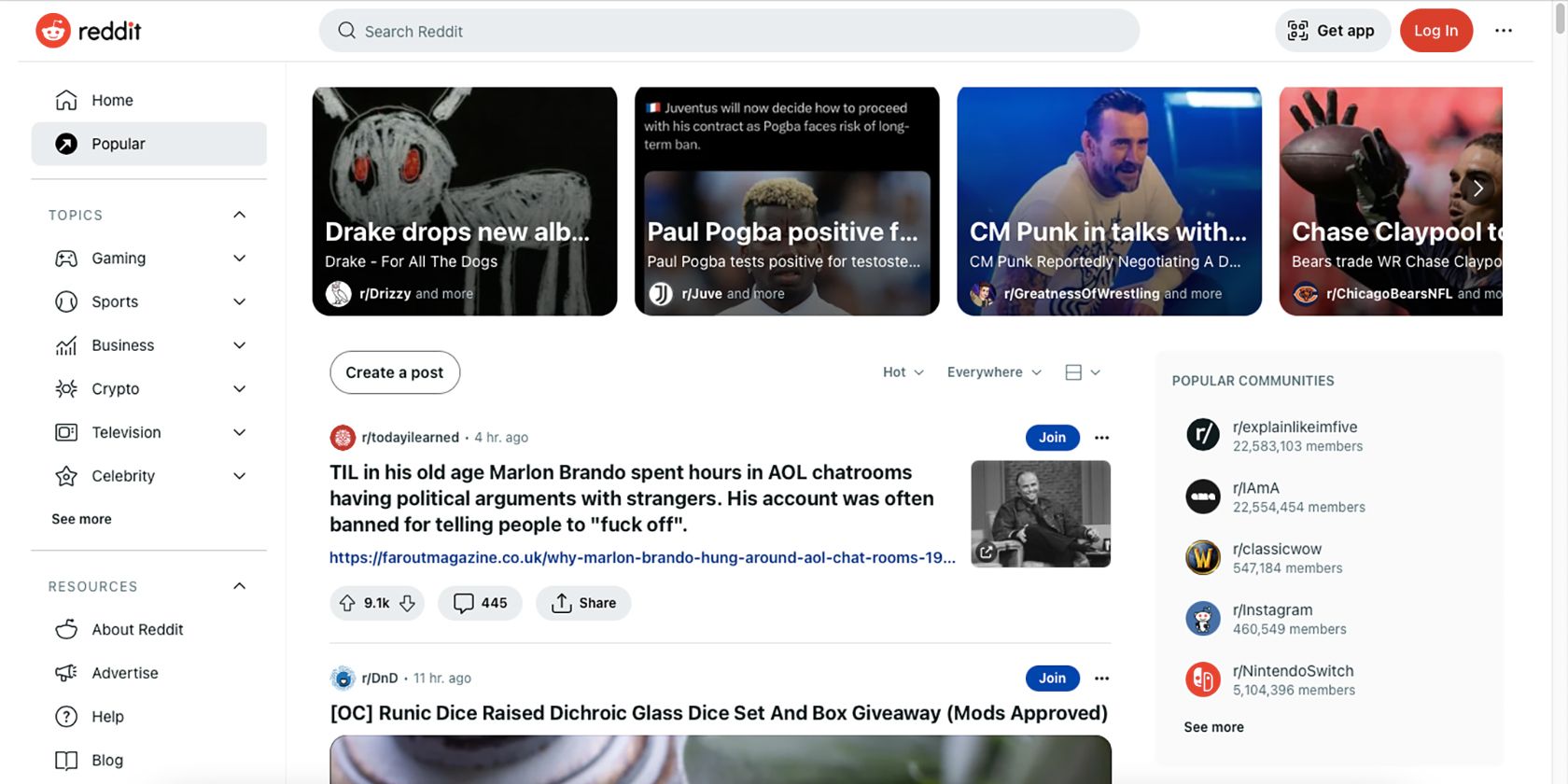 Reddit login home page.