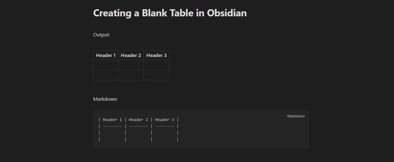 Пустая таблица в Obsidian