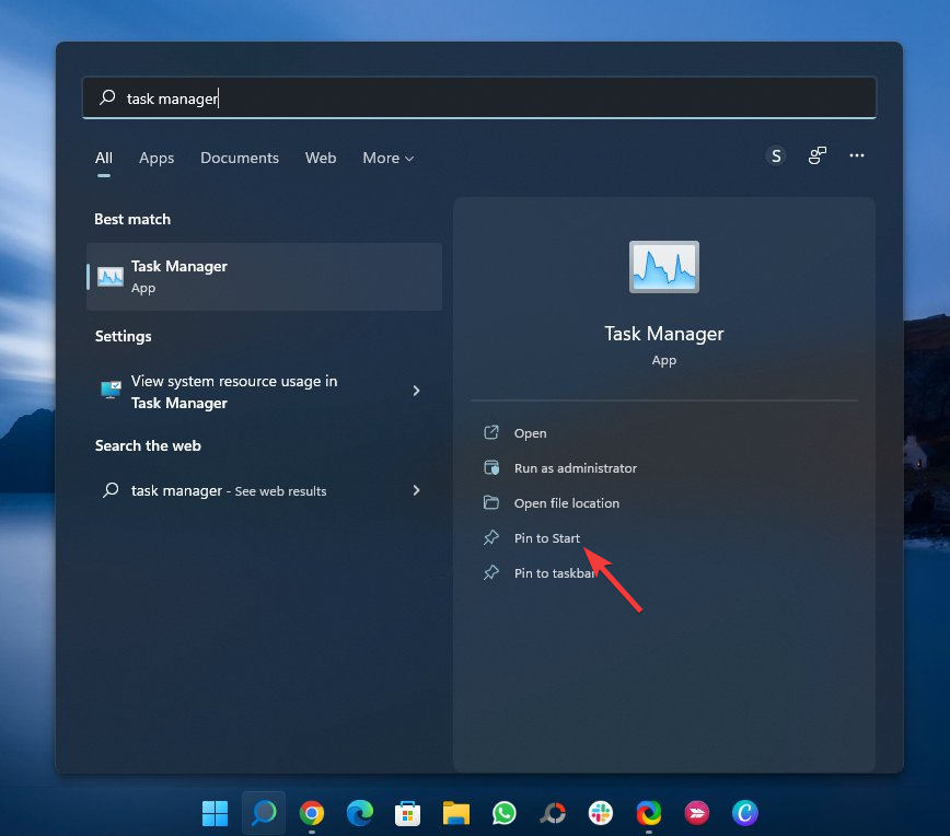 Закрепление Диспетчера задач в Пуске/панели задач