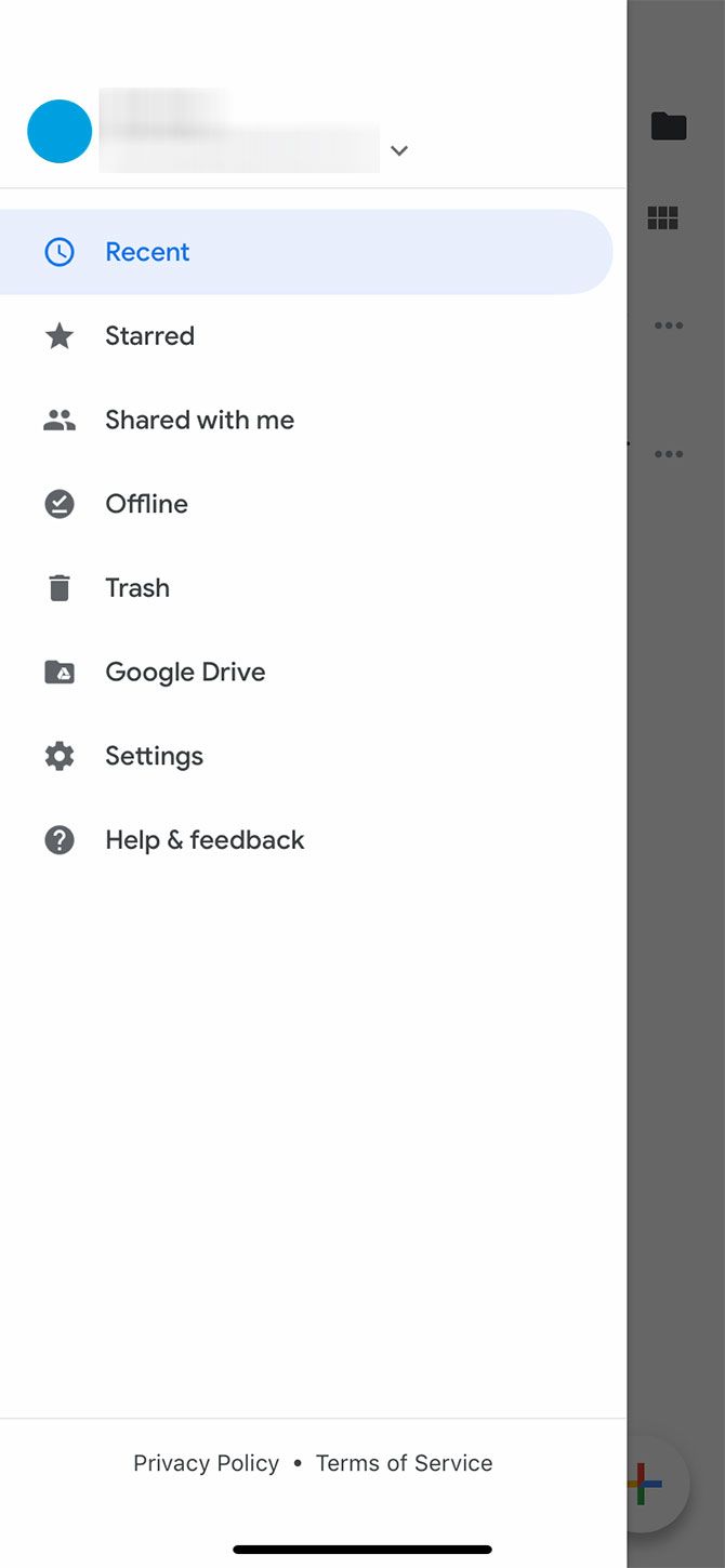 Google Doc Mobile App Main Menu Extended