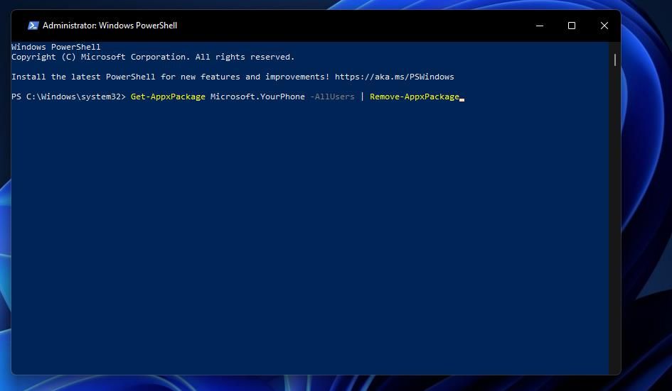 Команда удаления Phone Link в PowerShell