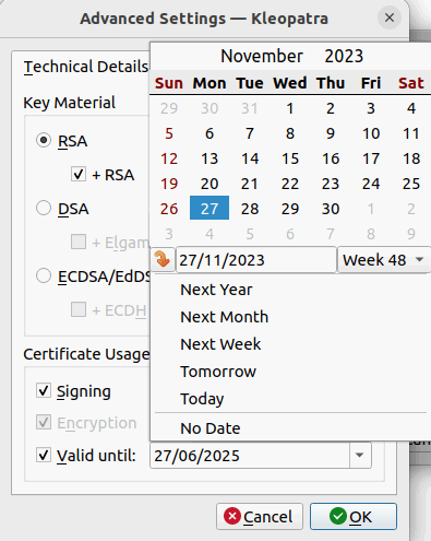 Установка даты окончания срока действия ключа