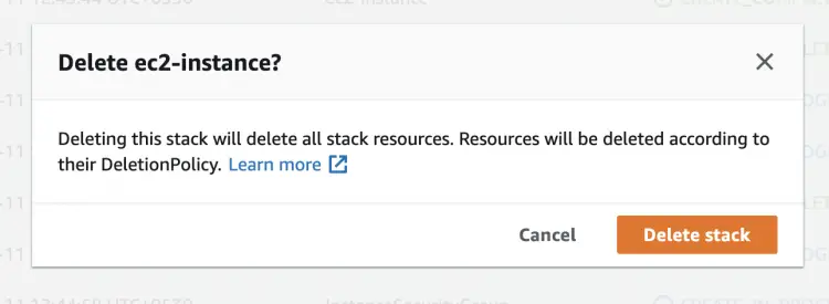 Подтвердите удаление стека