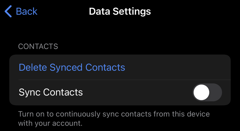 Выключение синхронизации контактов в Telegram на iPhone